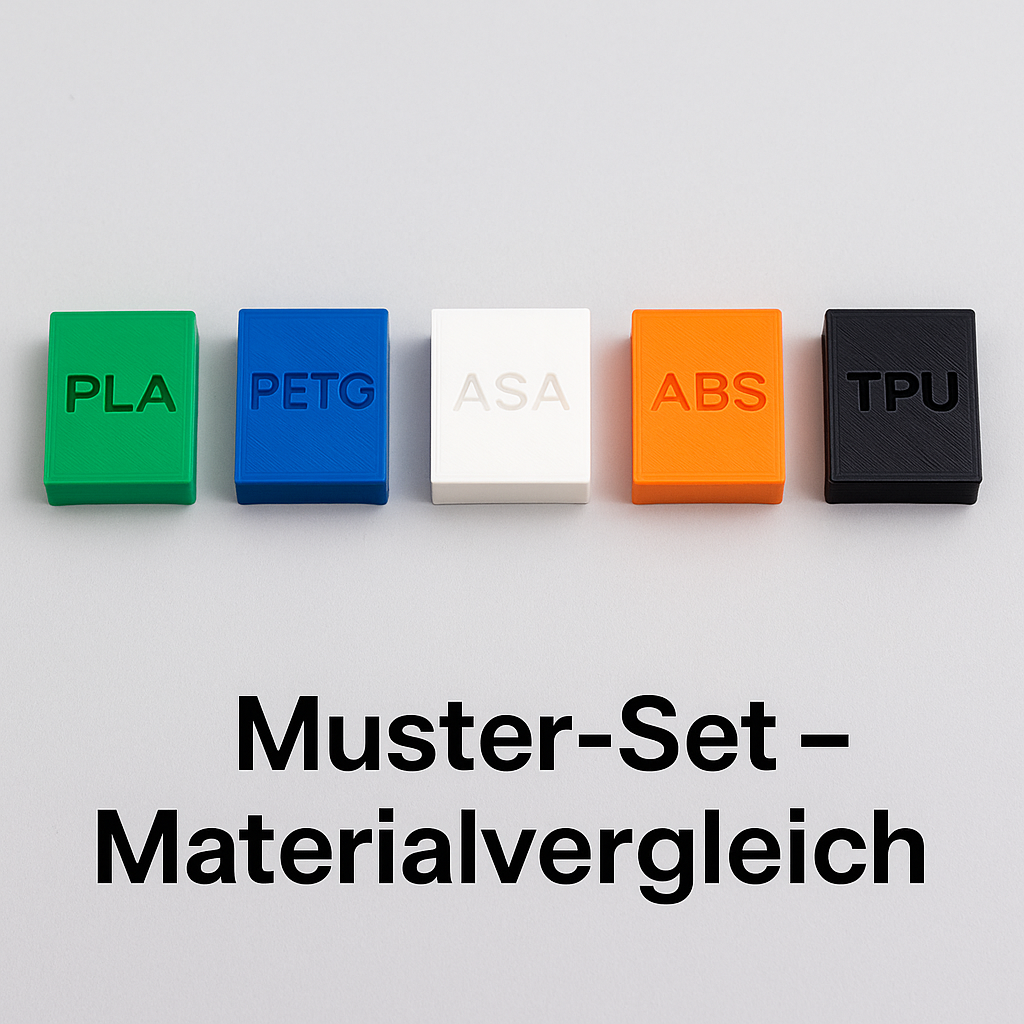 Muster-Set – Materialvergleich (PLA / PETG / ASA / ABS / TPU)